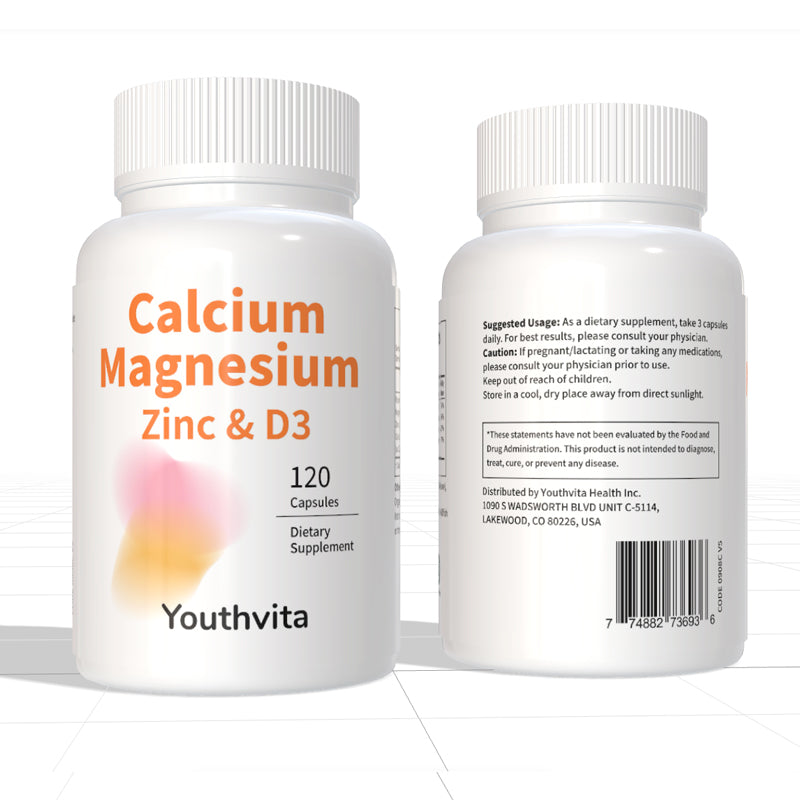 Calcium Magnesium Zinc VitaminD3 Capsules, Support Immune & Bone Health, 120 Count
