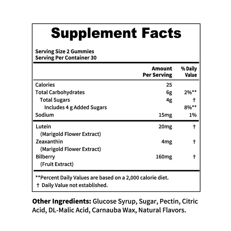 20mg Lutein Gummies and 4mg Zeaxanthin Plus 160mg Bilberry for Eyes Health, Eye Vitamins Filled Gummies, 60 Gummies