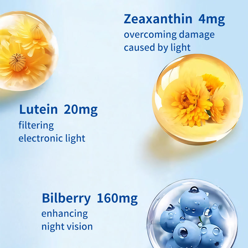 20mg Lutein Gummies and 4mg Zeaxanthin Plus 160mg Bilberry for Eyes Health, Eye Vitamins Filled Gummies, 60 Gummies