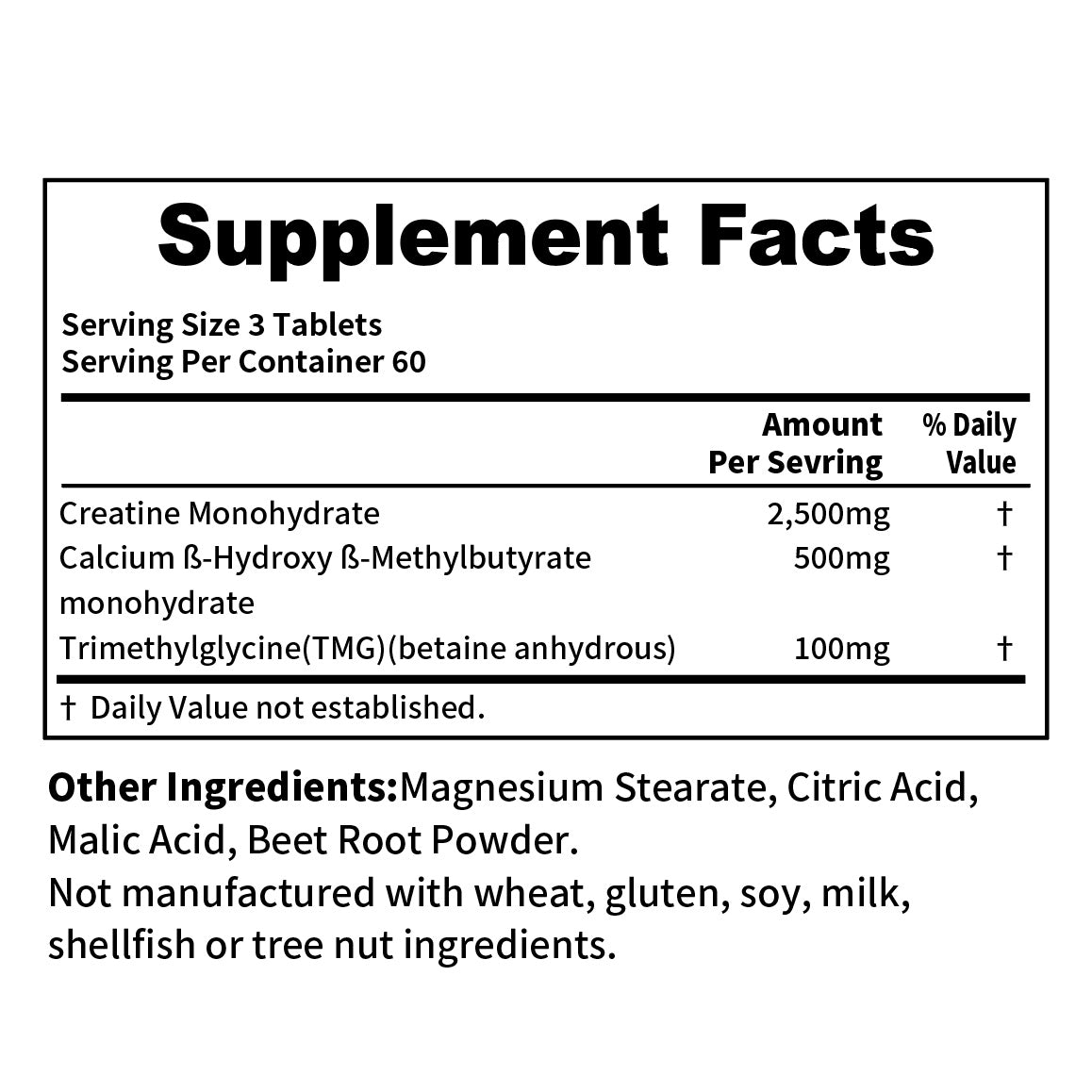 Micronized Creatine Monohydrate with HMB & TMG Support Muscle Growth, Athletic Performance, 180 Tablets