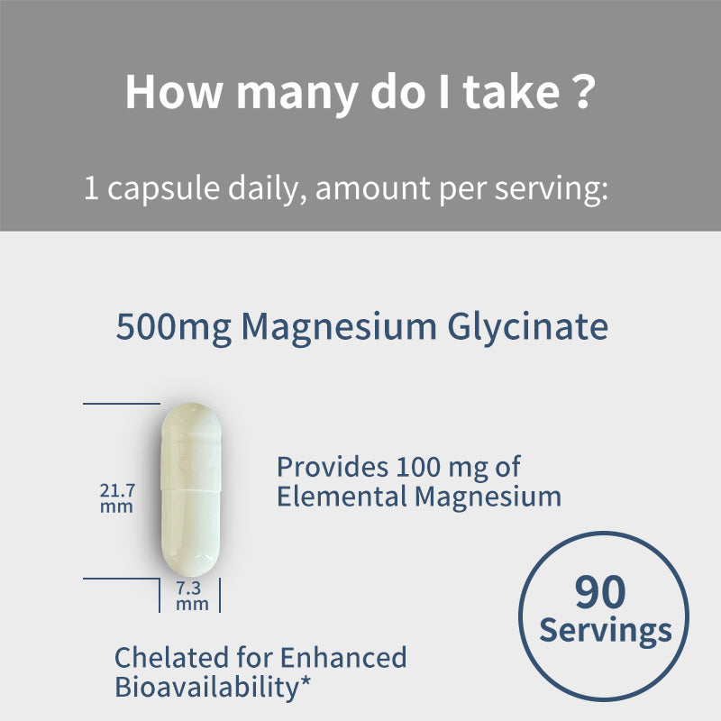 Magnesium Glycinate 500mg, 90 Capsules | Sleep, Muscle & Heart Support | Non-GMO, Gluten-Free