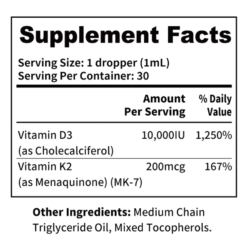 High Potency Vitamin D3 K2 Liquid Drops – 10,000 IU D3 & 200 mcg K2 (MK-7) – Immune, Bone & Heart Support – 30 Servings