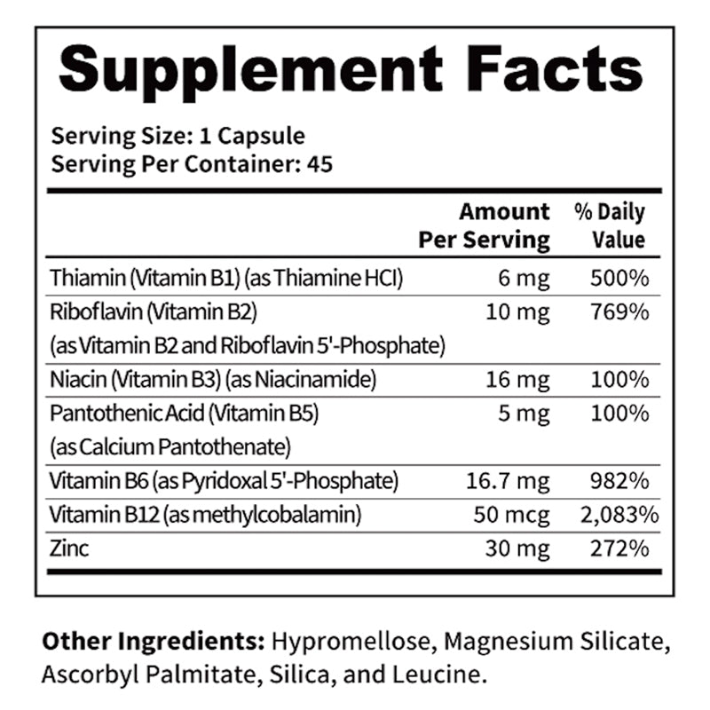 Advanced B-Complex Plus Zinc – High Potency Formula for Energy, Stress, and Immune Support – Once Daily, 45 Capsules