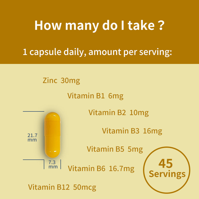 Advanced B-Complex Plus Zinc – High Potency Formula for Energy, Stress, and Immune Support – Once Daily, 45 Capsules