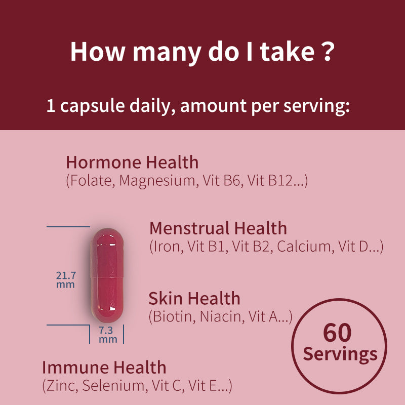 Daily Multivitamin for Women – 20 Essential Vitamins & Minerals, High Potency B-Complex, Immune, Energy & Bone Support – 60 Capsules, 2 Month Supply