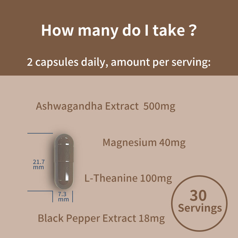 Ashwagandha Supplement with magnesium glycinate, L-Theanine | 60 Capsules | for Women and Men | Herbal Root Extract | Non-GMO, Gluten Free