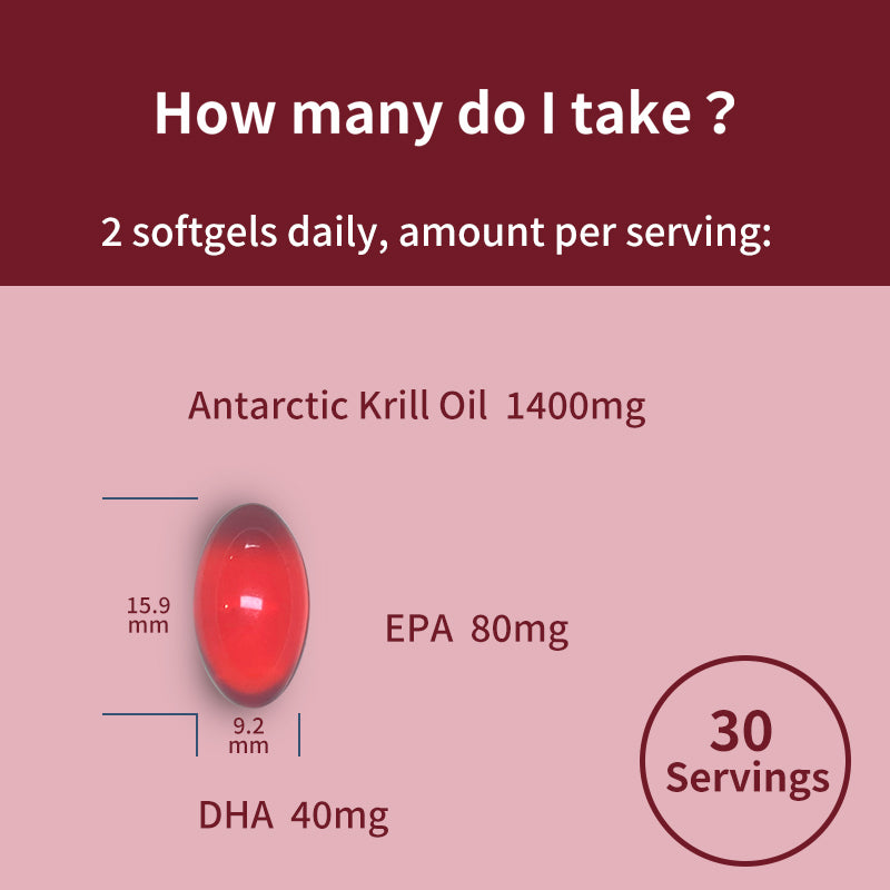 Antarctic Krill Oil 1400mg – Omega-3 Supplement with EPA & DHA – Supports Heart, Brain, and Joint Health – 60 Softgels, 30 Servings