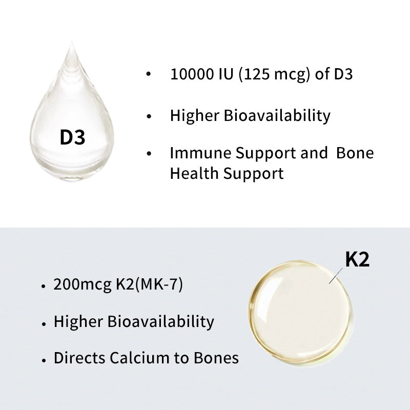 High Potency Vitamin D3 K2 Liquid Drops – 10,000 IU D3 & 200 mcg K2 (MK-7) – Immune, Bone & Heart Support – 30 Servings