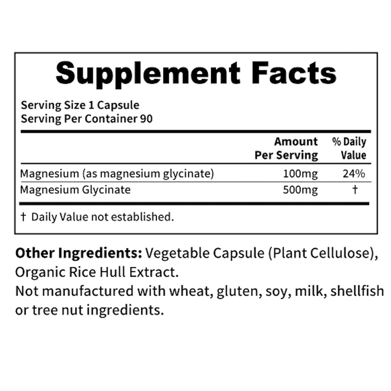 Magnesium Glycinate 500mg, 90 Capsules | Sleep, Muscle & Heart Support | Non-GMO, Gluten-Free
