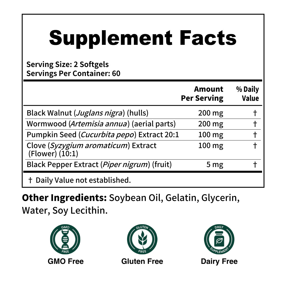 Youthvita Wormwood Black Walnut Cloves with Pumpkin Seed, 120 Softgels