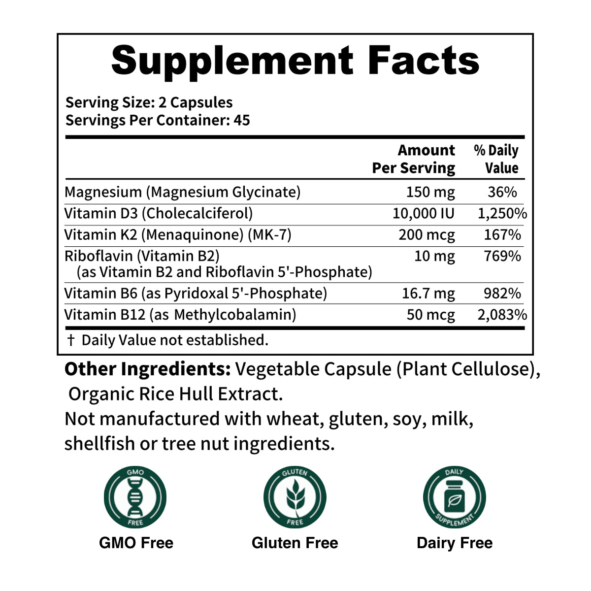 Youthvita Magnesium K2 D3 10000 IU with B-Complex, 90 Capsules