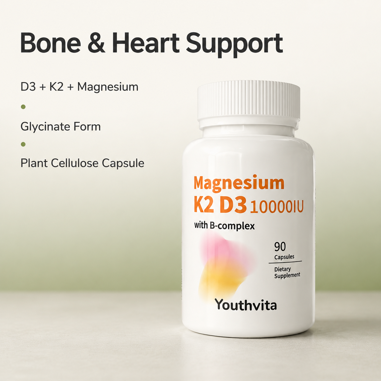 Youthvita Magnesium K2 D3 10000 IU with B-Complex, 90 Capsules