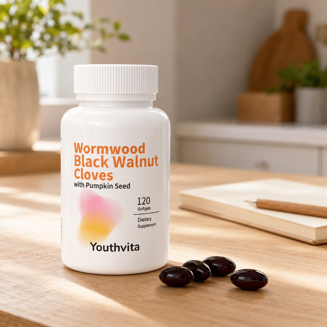 Youthvita Wormwood Black Walnut Cloves with Pumpkin Seed, 120 Softgels