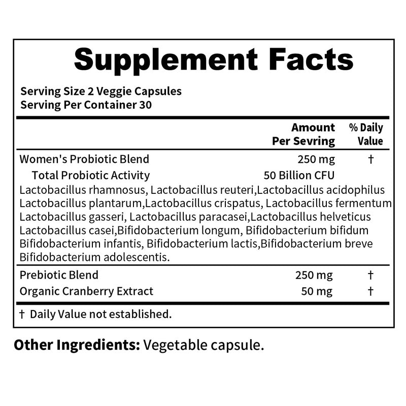 Probiotics for Women 50 Billion CFU with Prebiotics & Cranberry Extract,PH Balance, Digestive, UT, & Feminine Health,60 Capsules