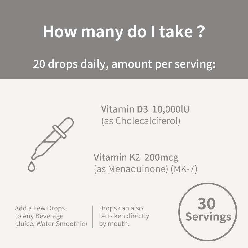High Potency Vitamin D3 K2 Liquid Drops – 10,000 IU D3 & 200 mcg K2 (MK-7) – Immune, Bone & Heart Support – 30 Servings